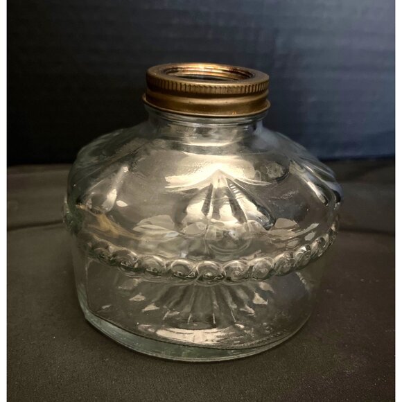 Antique Eagle Pressed Glass Oil kerosene Lamp Base Brass Collar - Picture 1 of 6